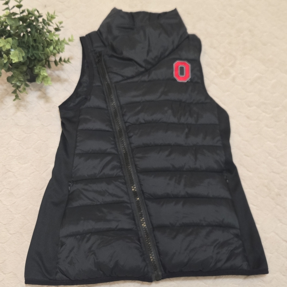 Ohio State Varsity Black Quilted Diagonal Asymmetrical Zip Sleeveless Vest Small